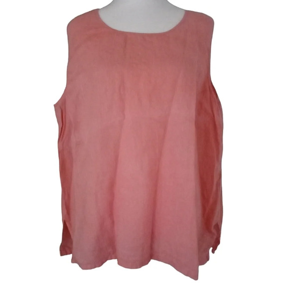 David Dart Coral Color Women's Sleeveless 100% Linen Blouse Size 1X‎ - Picture 1 of 6